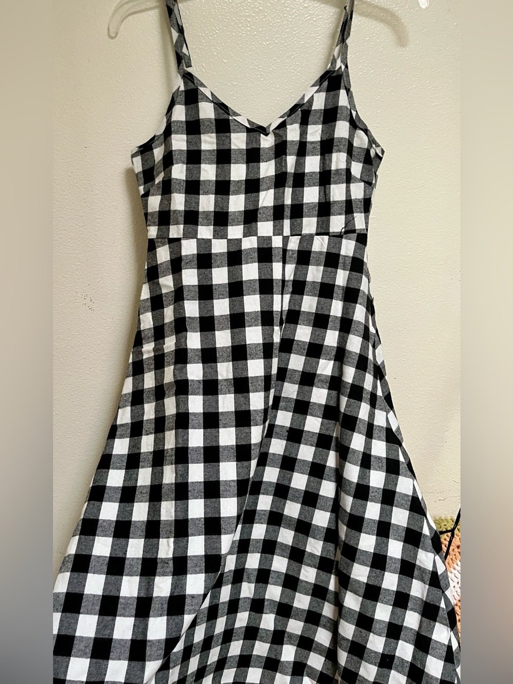Girls Black and White Gingham Spaghetti Strap Dress
